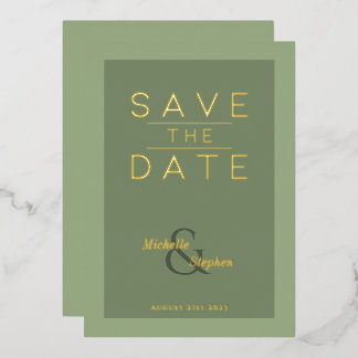 elegant bold sage green foil Save The Date Card