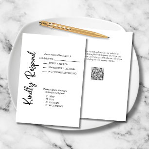 Elegant Bold Script Black White Formal Wedding RSVP Card