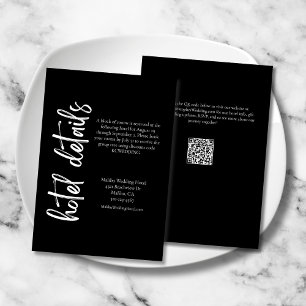 Elegant Bold Script Black White Wedding Hotel Enclosure Card