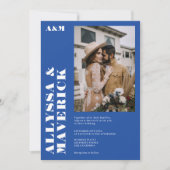 Elegant Bold simple white blue photo wedding Invitation (Front)
