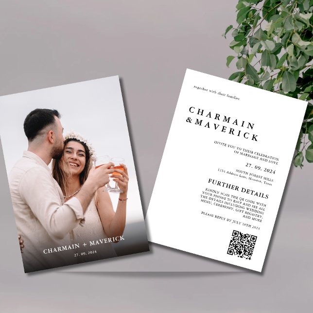 Elegant Bold Typo Photo QR Code Wedding  Invitation (Creator Uploaded)