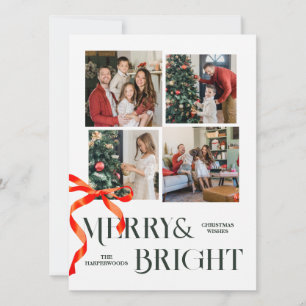 Elegant Bold Typography Christmas Ribbon Family Holiday Card