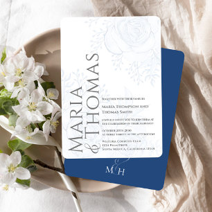 Elegant Bold Typography Classic Blue Floral  Invitation