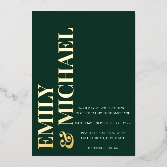 Elegant Bold Typography Emerald Minimal Wedding (Front)