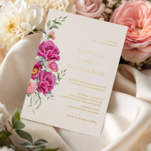 Elegant Bold Vibrant Pink Floral Wedding Gold
