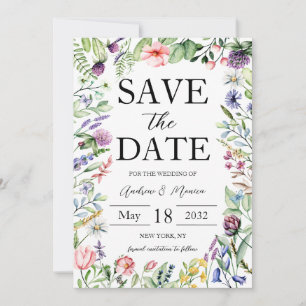 Elegant Bold Wildflowers Sage Green Wedding Save The Date