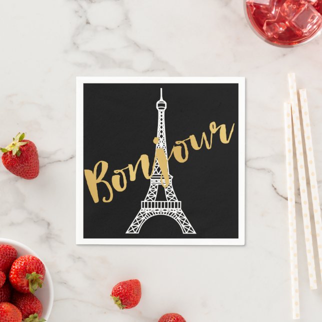 Elegant Bonjour Eiffel Tower Paper   Napkin (Insitu)