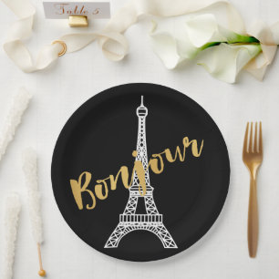 Elegant Bonjour Eiffel Tower Paper Plate