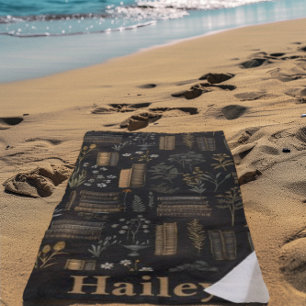 Elegant Book Design - Dark Academia - Vintage Book Beach Towel
