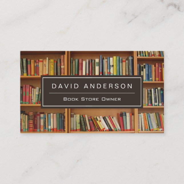 Elegant Bookstore Book Store Owner Bookshelf Business Card (Front)