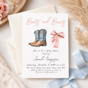 Elegant Boots and Bows Girl Pink Baby Shower Invitation