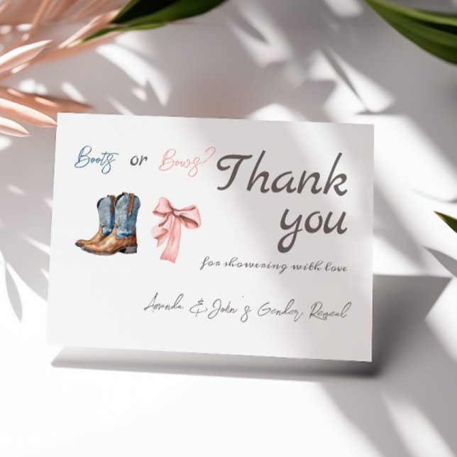 Elegant Boots or Bows Blue Pink Gender Reveal Thank You Card (Creator Uploaded)