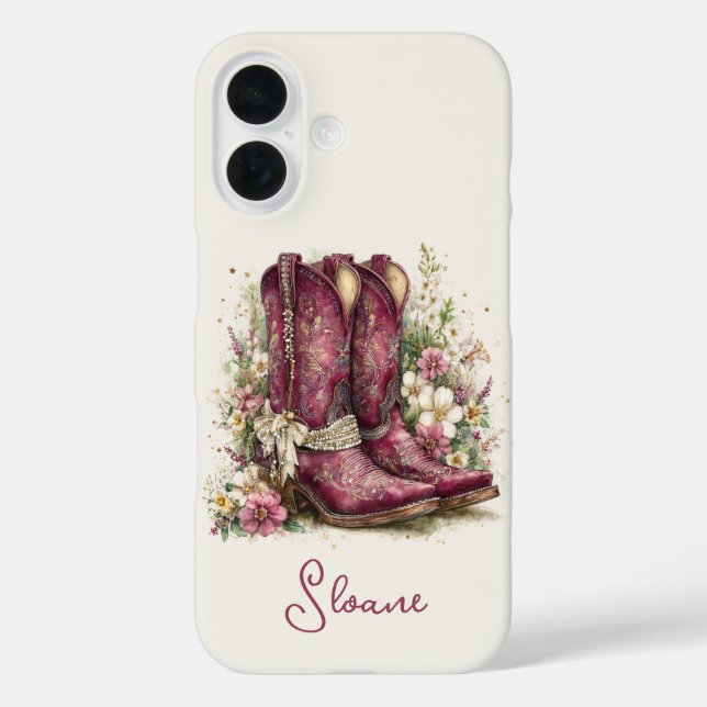 Elegant Boots with Flowers Monogrammed Case-Mate iPhone Case (Back)