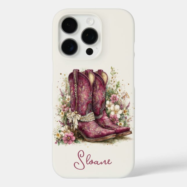 Elegant Boots with Flowers Monogrammed Case-Mate iPhone Case (Back)