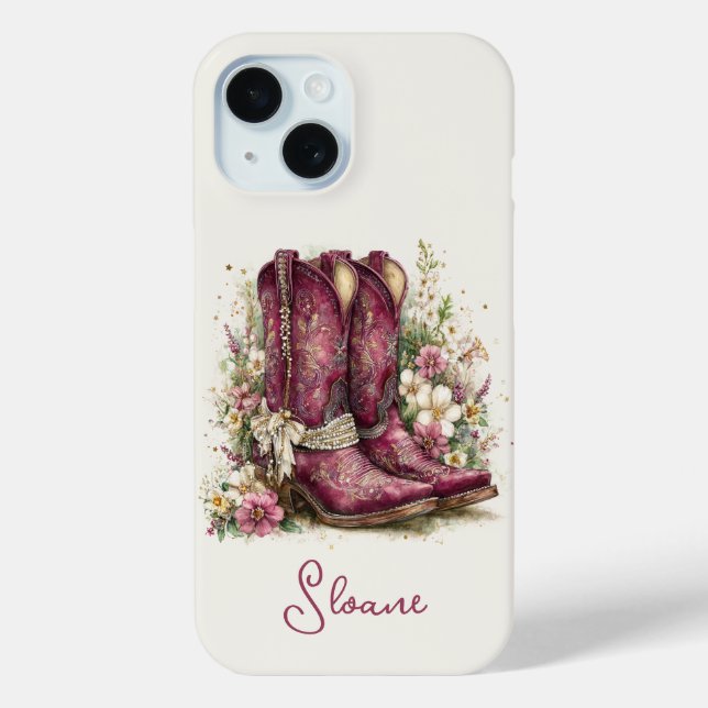Elegant Boots with Flowers Monogrammed Case-Mate iPhone Case (Back)