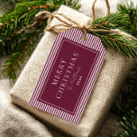 Elegant Bordeaux Burgundy Striped Gift Tag<br><div class="desc">Modern and elegant Christmas gift tag with space to personalise your family name and year,  and a Bordeaux burgundy striped border. A classic finishing touch for holiday gifts,  cards,  and packages.</div>