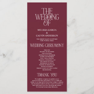 Elegant Bordeaux Wine Typography Wedding Program Programme