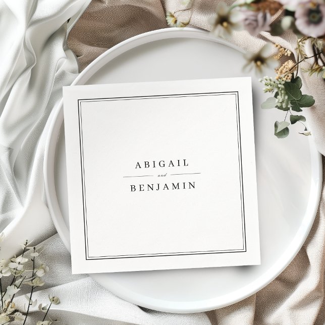 Elegant border black and white minimalist wedding napkin (Elegant black and white minimalist napkins)