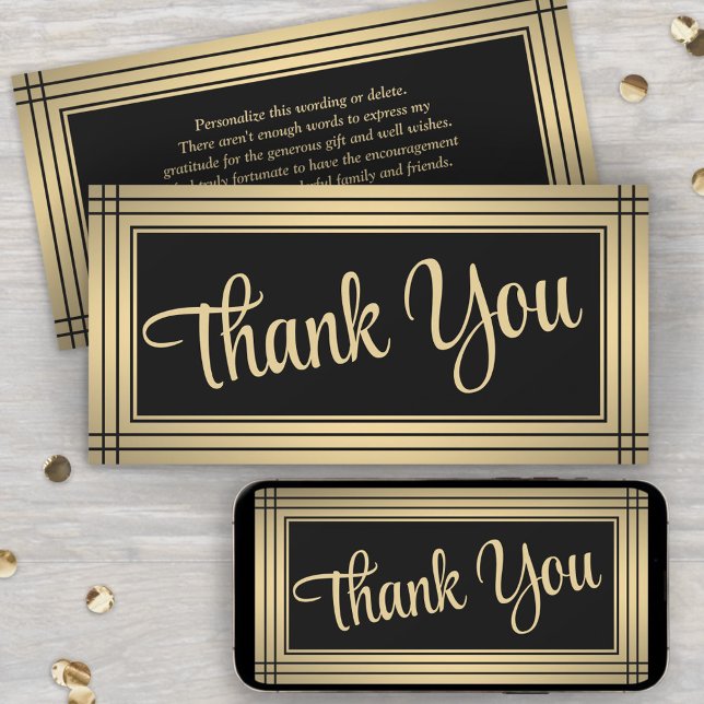 Elegant Border Black & Gold Script Thank You Card (Creator Uploaded)