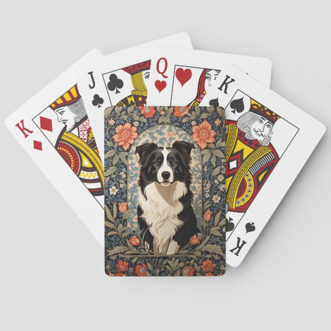 Elegant Border Collie William Morris Inspired Playing Cards (Back)