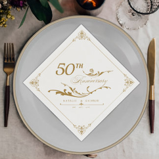 Elegant Border Golden Anniversary Couple Names Napkin