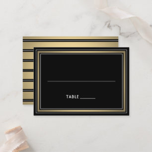 Elegant Border Large Black & Gold Striped Escort / Place Card