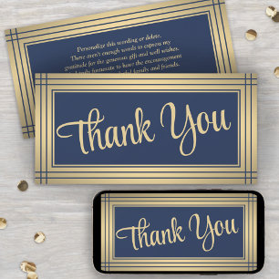 Elegant Border Navy and Gold Script Thank You Card