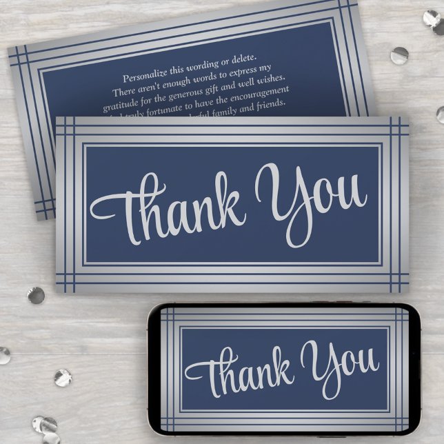 Elegant Border Navy Blue Script Thank You Card (Creator Uploaded)