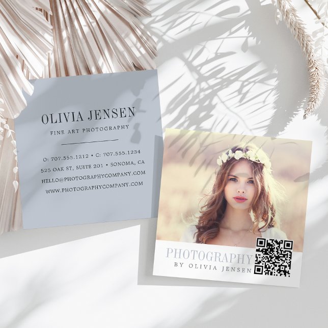 Elegant Border | Photographer QR Code Square Business Card (Creator Uploaded)