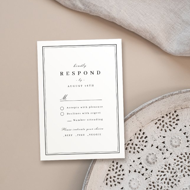 Elegant borders black and white minimalist wedding RSVP card (Elegant borders black and white minimalist wedding RSVP card)