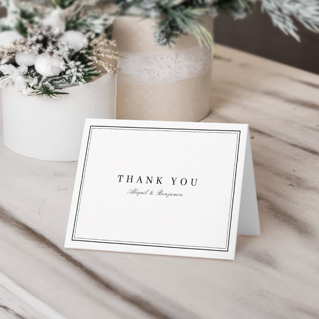 Elegant borders black white minimalist thank you card (Elegant borders black white minimalist thank you)