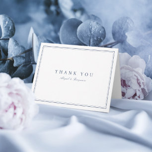 Elegant borders dusty blue minimalist thank you card