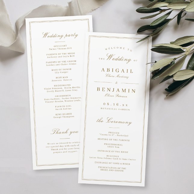 Elegant borders gold classy minimalist wedding programme (Elegant borders gold classy minimalist wedding program)