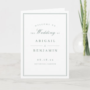 Elegant borders sage green minimalist wedding programme