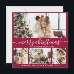 Elegant Bordo and White 4 Photo Collage Christmas Holiday Card<br><div class="desc">Elegant Calligraphy Minimalist Burgundy and White 4 Photo Collage Merry Christmas Script Holiday Card. This festive, minimalist, whimsical four (4) photo holiday card template features a pretty photo collage and says „Merry Christmas and Happy New Year”! The „Merry Christmas” greeting text is written in a beautiful hand lettered swirly swash-tail...</div>