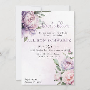 Elegant Born to Bloom purple floral Baby Shower Invitation