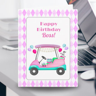 Elegant Boss Women's Golf Party Cart Birthday   Card