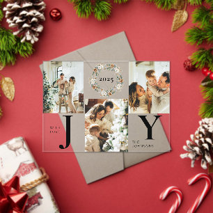 Elegant Botanica Photo Collage Joy Christmas Card Acrylic Invitations
