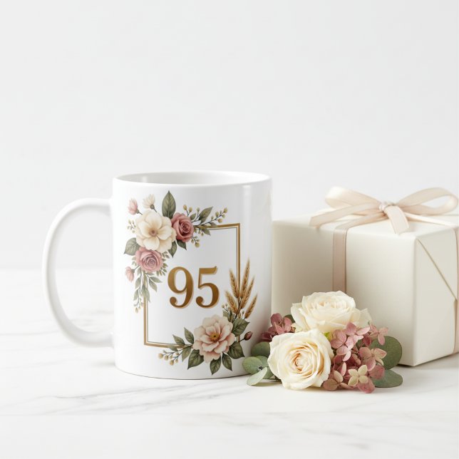 Elegant Botanical 95th Birthday Custom Gift Mug (Elegant Botanical 95th Birthday Custom Gift Mug)