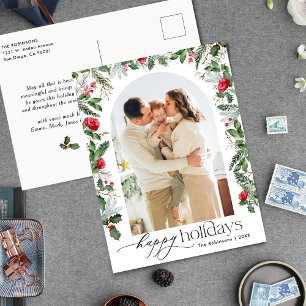 Elegant Botanical Arch 1 Photo Happy Holidays Postcard