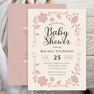 Elegant Botanical Baby Shower Blush Invitation