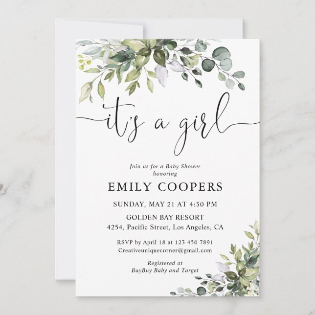 Elegant Botanical Baby Shower Invitation (Front)