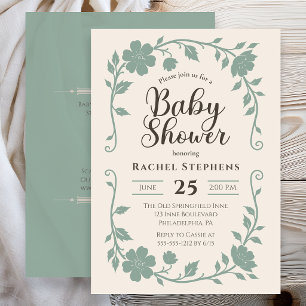 Elegant Botanical Baby Shower Neutral Sage Invitation