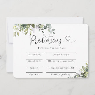 Elegant Botanical Baby Shower Predictions Card
