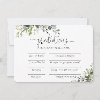 Elegant Botanical Baby Shower Predictions Card