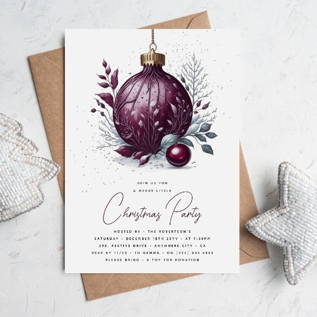 Elegant Botanical Bauble Christmas Party Invitation (Creator Uploaded)