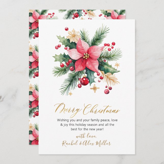Elegant Botanical Berries Non Photo Christmas Holiday Card (Front/Back)