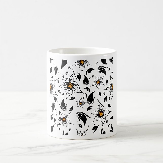 Elegant Botanical Black and White Floral Pattern Coffee Mug (Creator Uploaded)