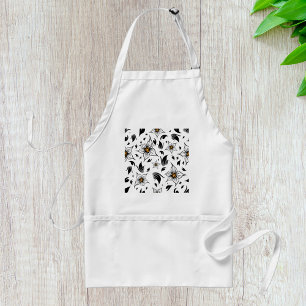 Elegant Botanical Black and White Floral Pattern Standard Apron