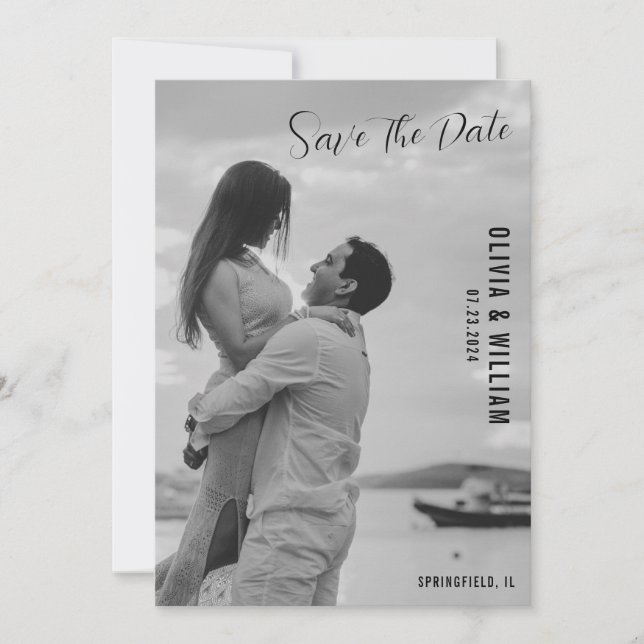 Elegant Botanical Black and White Monogram QR Code Save The Date (Front)